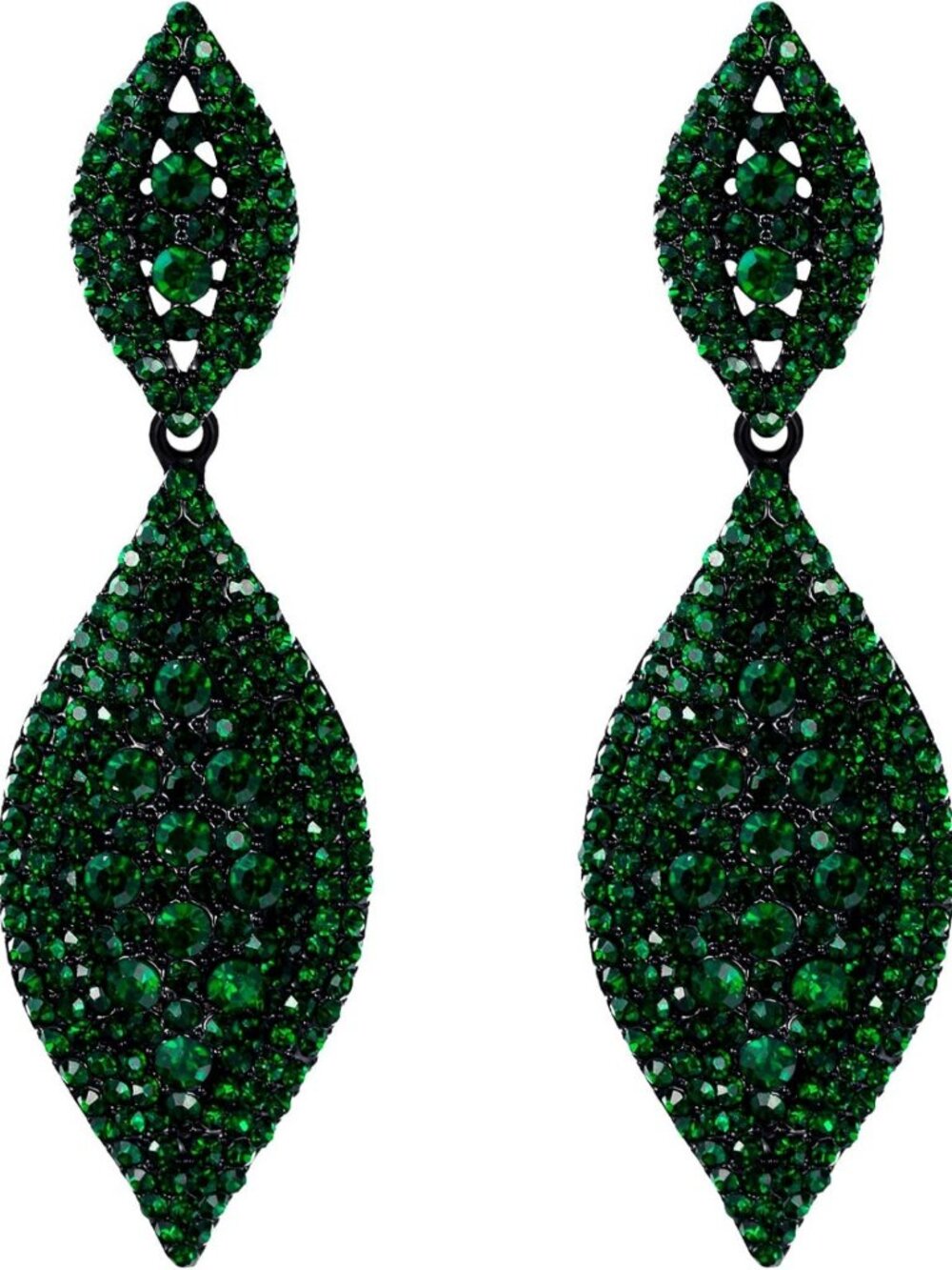 Elegant Rhinestone Crystal Bridal Drop Earrings - 2 Leaf Dangle Chandelier Style